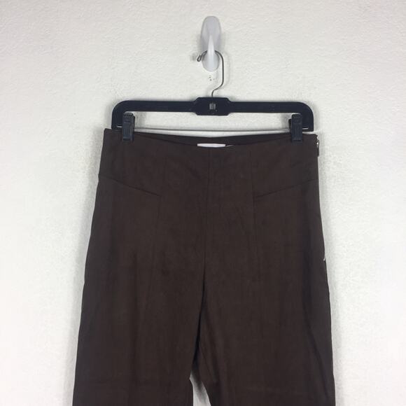 Good American Chocolate Brown Faux Suede Pant Size 8 Boss Split Hem Straight Leg - Picture 4 of 16